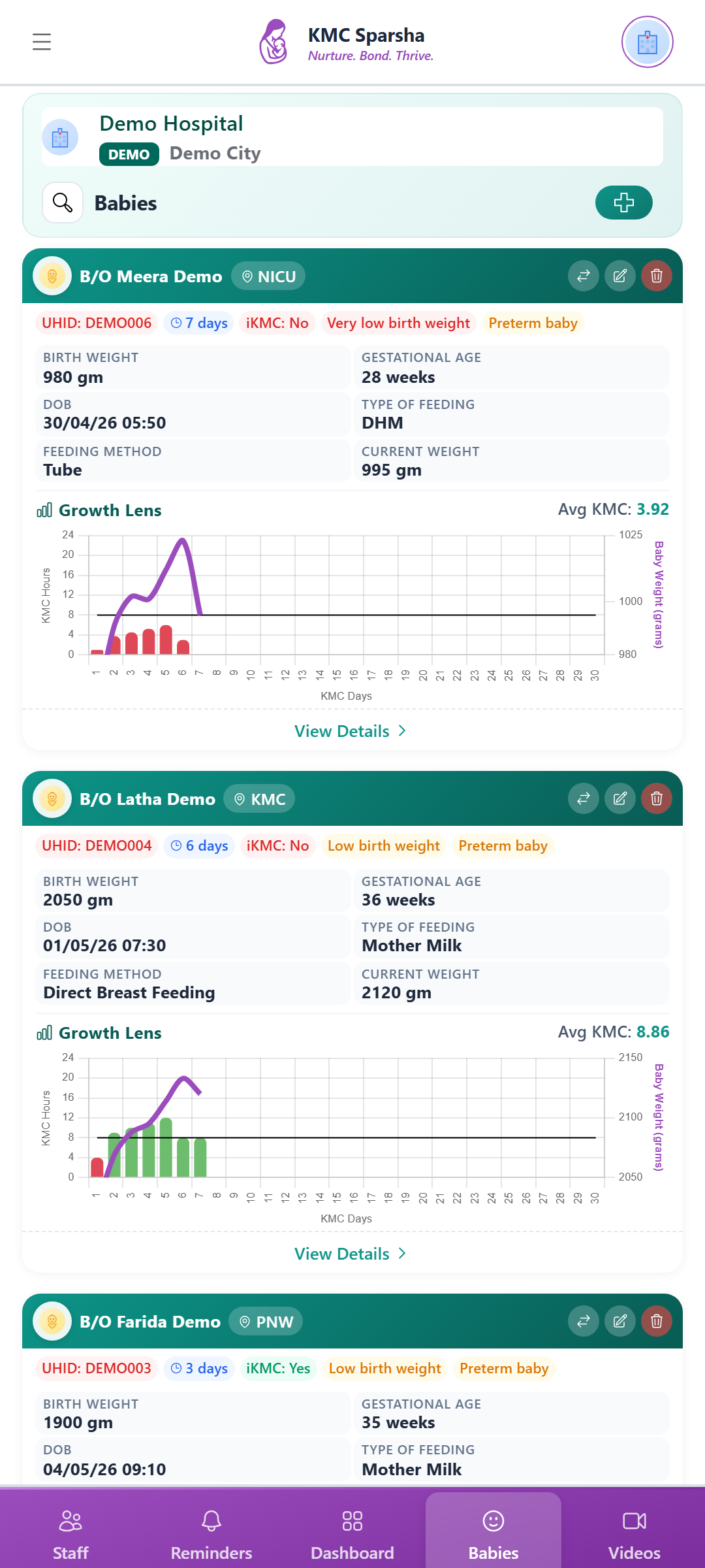 Baby list and growth view